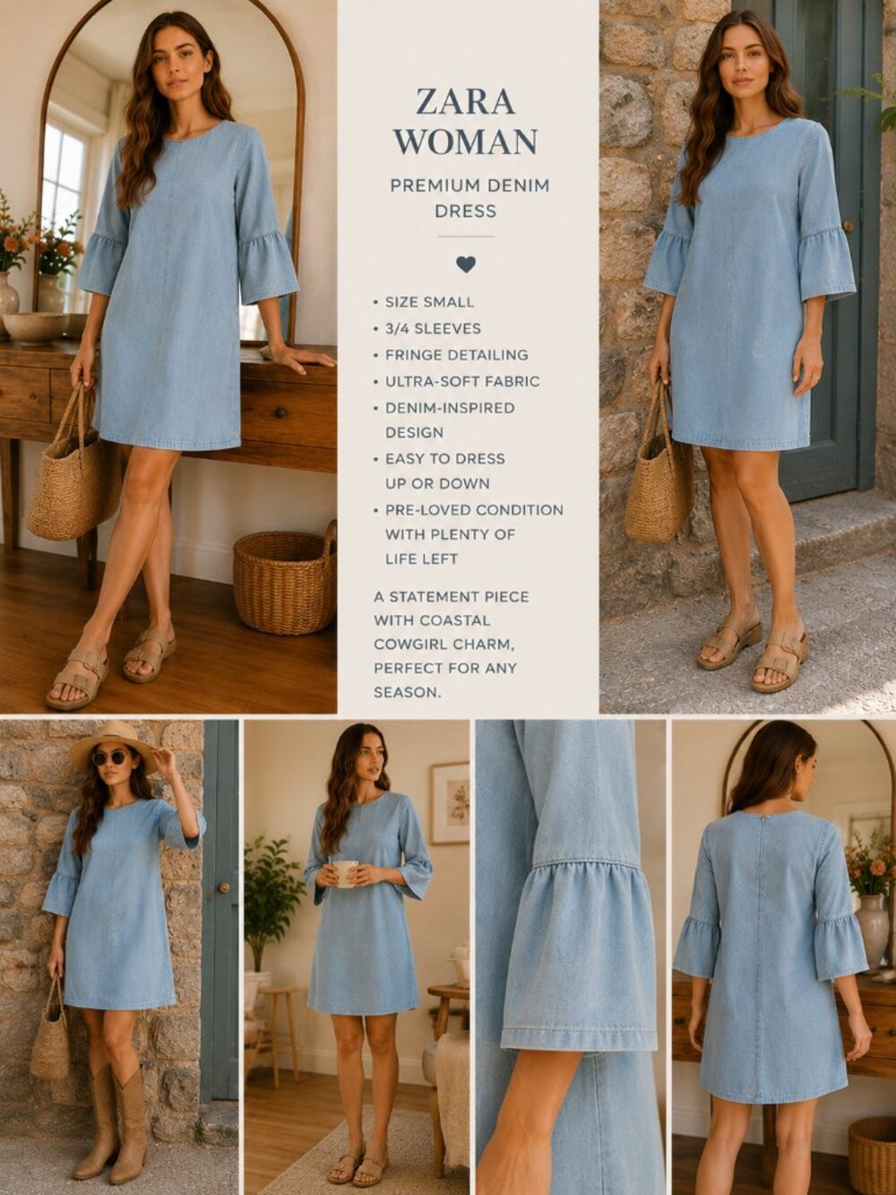 Zara Woman Premium Denim Collection Fringe Dress - Size Small Coastal cowgirl